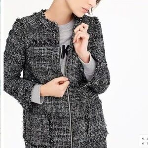 J.Crew Women's 12 Boucle Tweed Knit Swing Coat Full Zip Pockets Collarless Raven